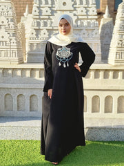 Black Embroidered Tassle Abaya