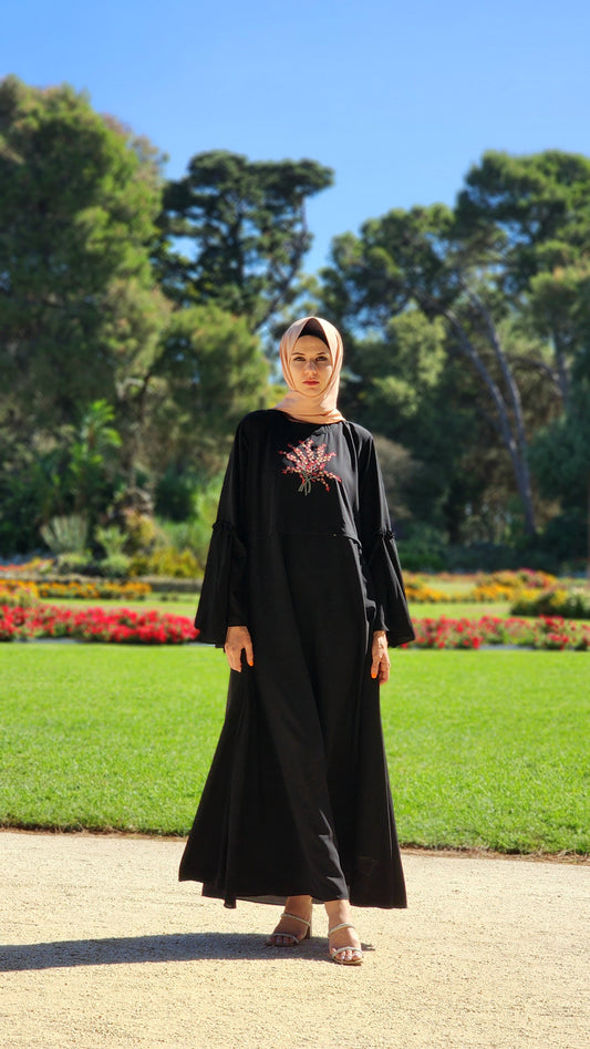 Black Floral Bloom Abaya