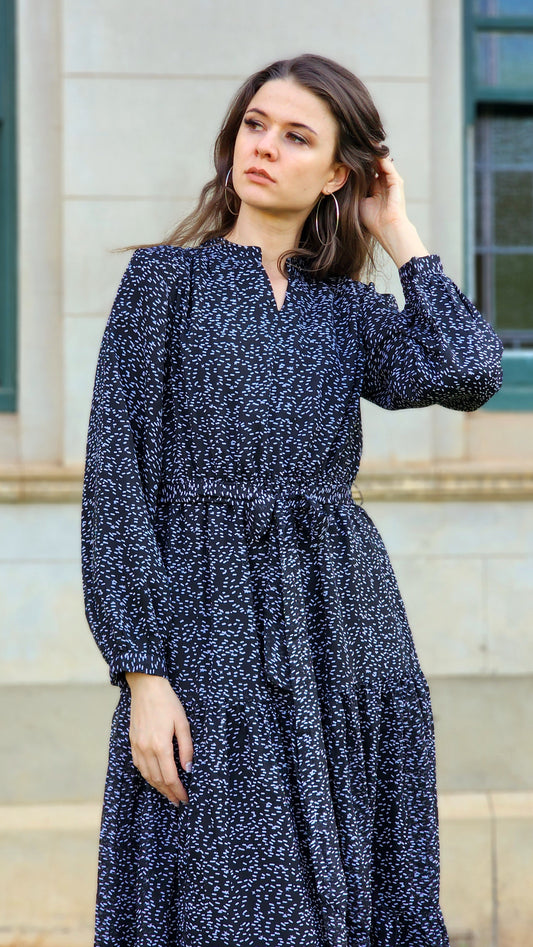 Black And White Speckled Tiered Dress