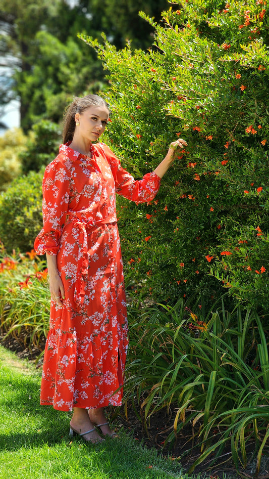 Bright Orange Floral Dress