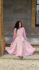 Fluorescent Floral Shirred Waist Dress