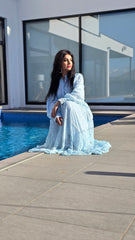 Sky Blue Silver Lurex Lace Trim Dress