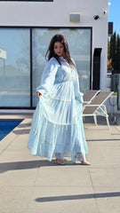 Sky Blue Silver Lurex Lace Trim Dress