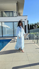 Sky Blue Silver Lurex Lace Trim Dress