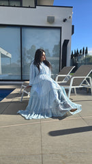 Sky Blue Silver Lurex Lace Trim Dress