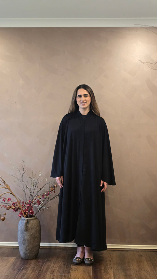 Black Free Size Flowy Abaya