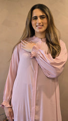 Pink Gathered Sleeves Abaya