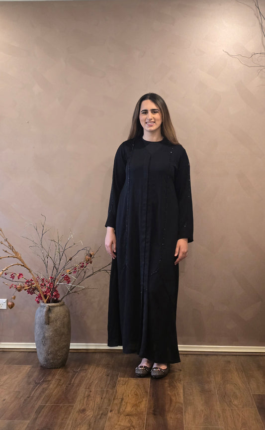 Midnight Shimmer Lace Abaya