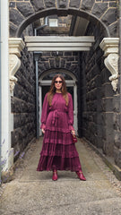 Burgundy Tiered Cascade Dress