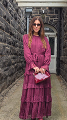 Burgundy Tiered Cascade Dress