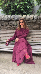 Burgundy Tiered Cascade Dress
