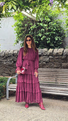 Burgundy Tiered Cascade Dress