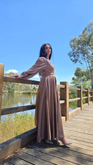 Silken Grace Mud Brown Wrap Dress