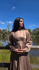 Silken Grace Mud Brown Wrap Dress