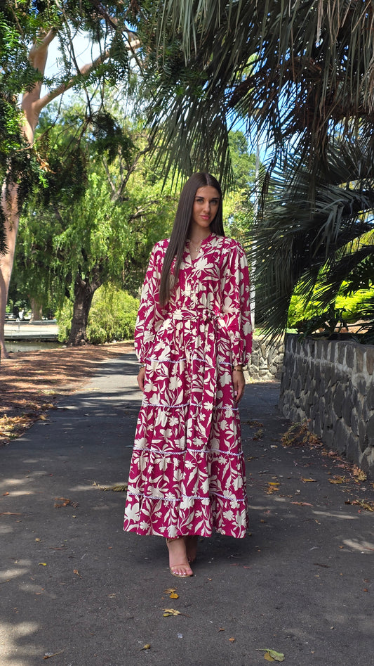 Fuchsia Bloom Reverie Lace Tiered Dress