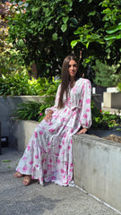 Vintage Pink Rose Lace Tiered Dress