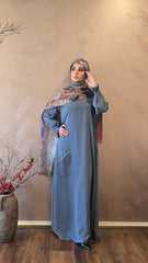 Grey Teal Meadow Closed Abaya