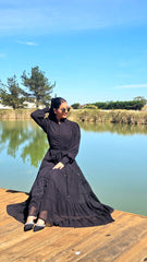 Noir Bloom Lace Tiered Dress
