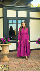 Wine Bloom Lace Tiered Dress