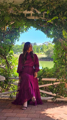 Wine Bloom Lace Tiered Dress