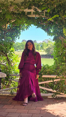 Wine Bloom Lace Tiered Dress