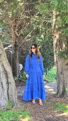 Cobalt Bloom Lace Tiered Dress