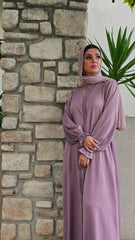 Classic Dusty Rose Abaya With Elastic Cuffs