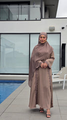 Mud Brown Lace Abaya Set