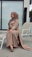 Mud Brown Lace Abaya Set