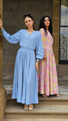 Fluorescent Floral Shirred Waist Dress