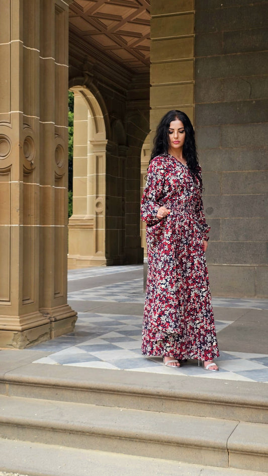 Abstract Textured Print Shirred Waist Dress