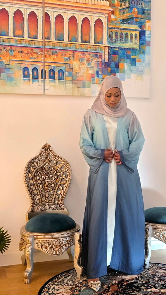 Blue Horizon Ombre Satin Abaya Set