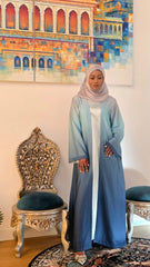 Blue Horizon Ombre Satin Abaya Set