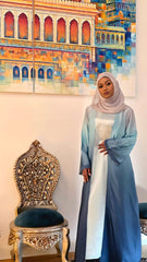 Blue Horizon Ombre Satin Abaya Set