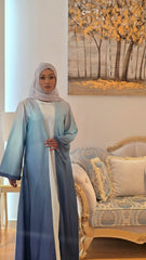 Blue Horizon Ombre Satin Abaya Set