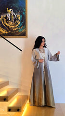 Silver Haze Ombre Satin Abaya Set