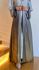 Silver Haze Ombre Satin Abaya Set