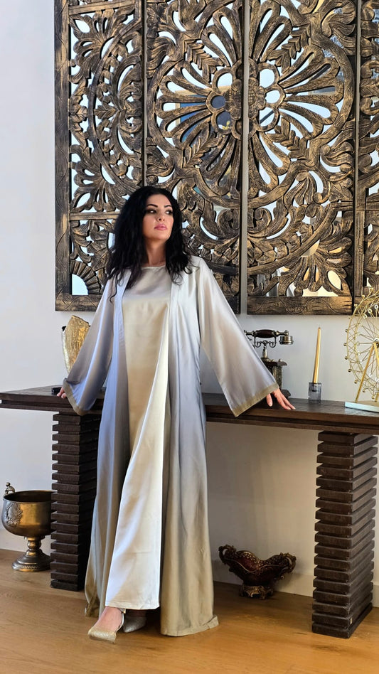 Silver Haze Ombre Satin Abaya Set