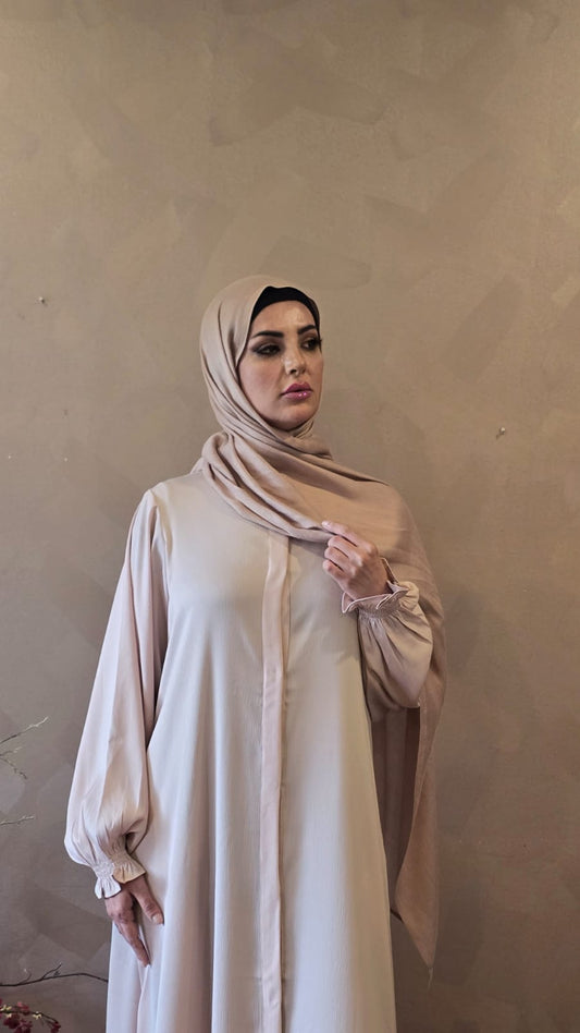 Classic Light Peach Abaya with elastic cuffs