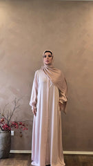 Classic Light Peach Abaya with elastic cuffs