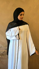 Elegant White Abaya with Piping