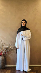 Elegant White Abaya with Piping