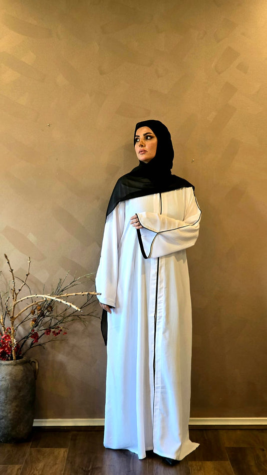 Elegant White Abaya with Piping