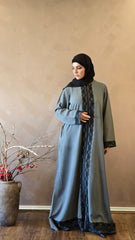 Dark Grey Abaya with Black lace