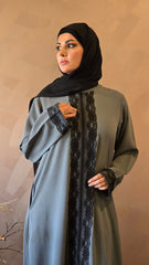 Dark Grey Abaya with Black lace