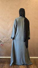 Dark Grey Abaya with Black lace