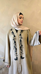 Beige Beaded Embroidered Abaya