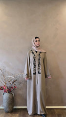 Beige Beaded Embroidered Abaya