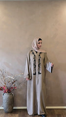 Beige Beaded Embroidered Abaya