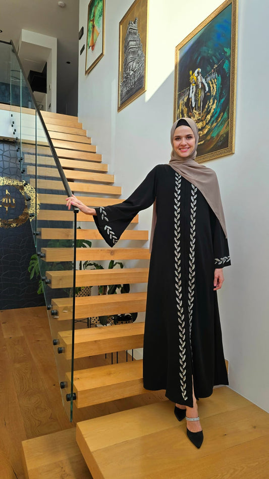Pearl beaded black abaya
